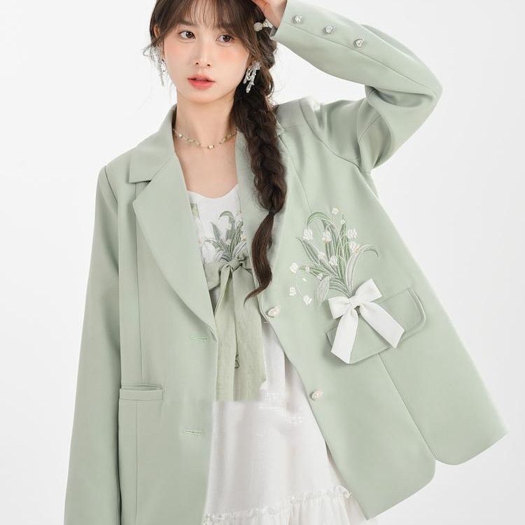 New Style Tops for the Back-To-School Season, Green Embroidered Spring and Autumn Suits, Loose High-End Casual Jackets, Designer Suits for Petite Sizes New Style Tops for the Back-To-School Season, Green Embroidered Spring and Autumn Suits, Loose High-End Casual Jackets, Designer Suits for Petite Sizes