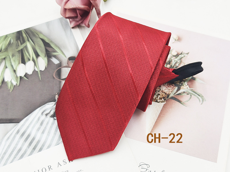 Corbata de cremallera roja para hombres fácil de tirar Estilo libre novio mejor hombre de negocios corbata casual a rayas de hilo teñido 8cm