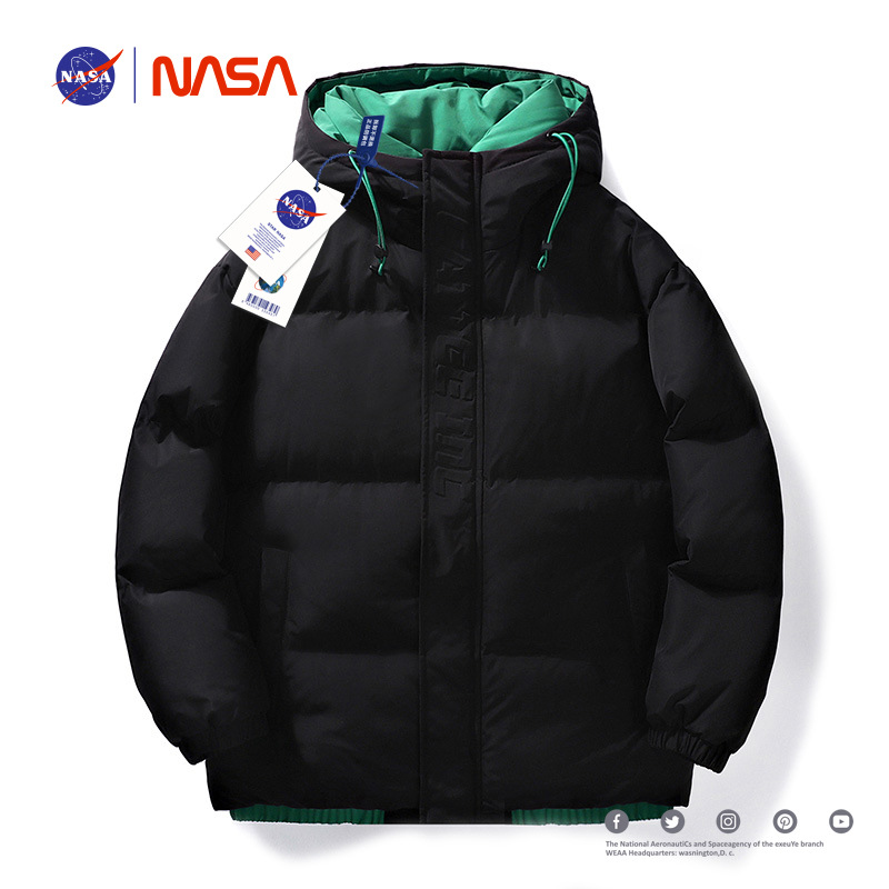 NASA Joint-nombre abajo abrigo de algodón acolchado hombres falso de dos piezas encapuchadas marca de moda engrosada ropa de algodón caliente pareja abrigo ropa de invierno de las mujeres