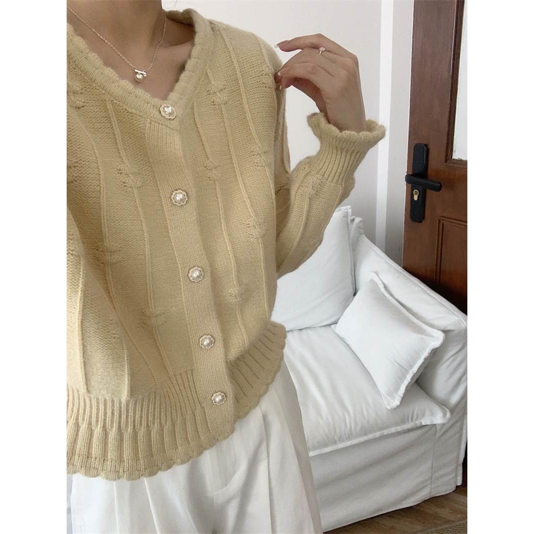 24 invierno Puyuan pila cardigan chaqueta de punto para mujeres 2024 nuevo diseño de primavera sensación pequeña