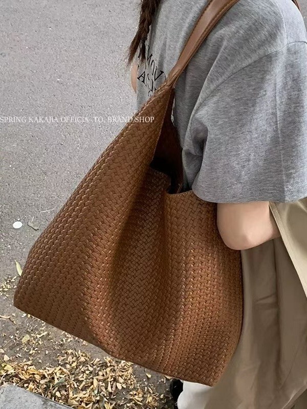高级感编织包包女式2025新款秋冬潮复古托特包大容量单肩通勤包|undefined