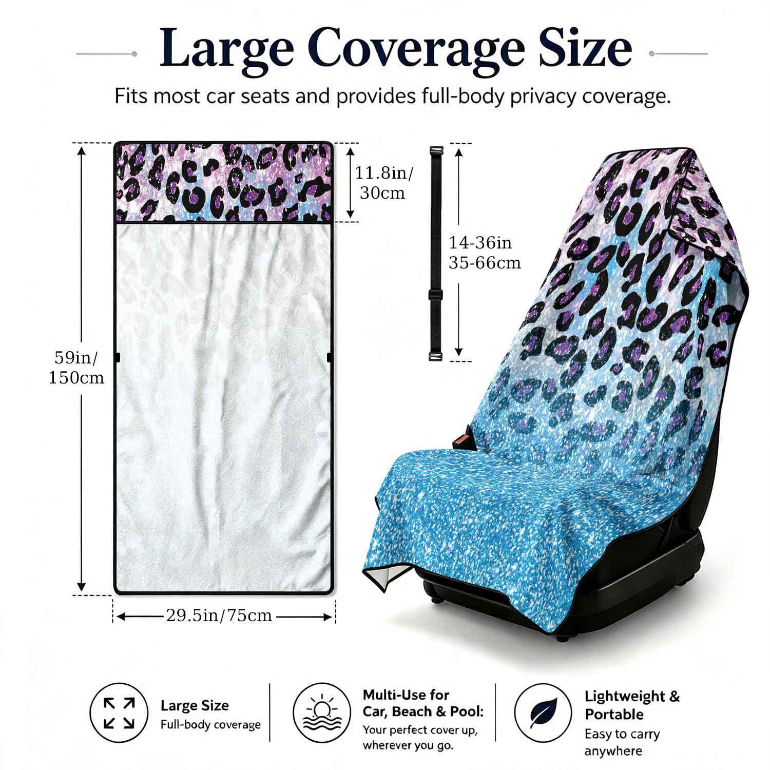 2-piece dual-use car seat cover, ultra-fine fiber, can be used as a beach towel, printed car protective seat cover 13
