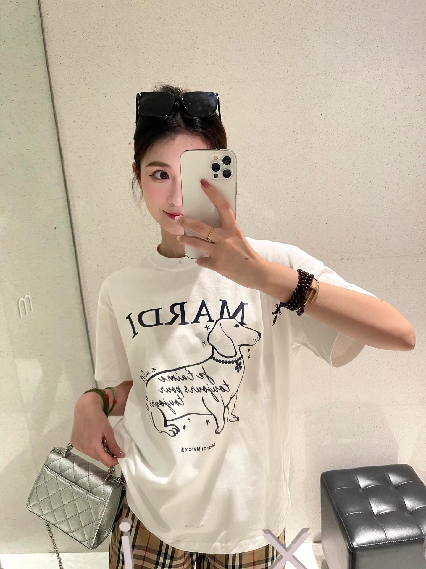 現物韓国潮牌Mardi半袖女性25夏新作デイジープリント丸襟純綿上着tシャツ代発