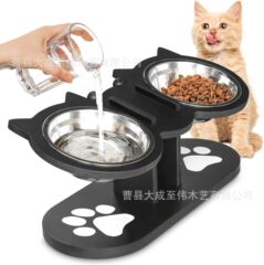 现货木制猫碗架家用室内猫咪小型犬喂水架倾斜宠物零食架木食盆架