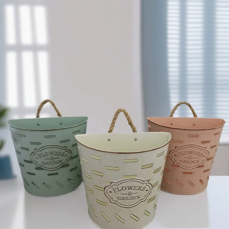 Винтажный Железный настенный цветочный горшок для гостиной Креативные украшения ведро для сушеных цветов кухонное ведро для хранения балкон подвесное ведро для растений в горшке