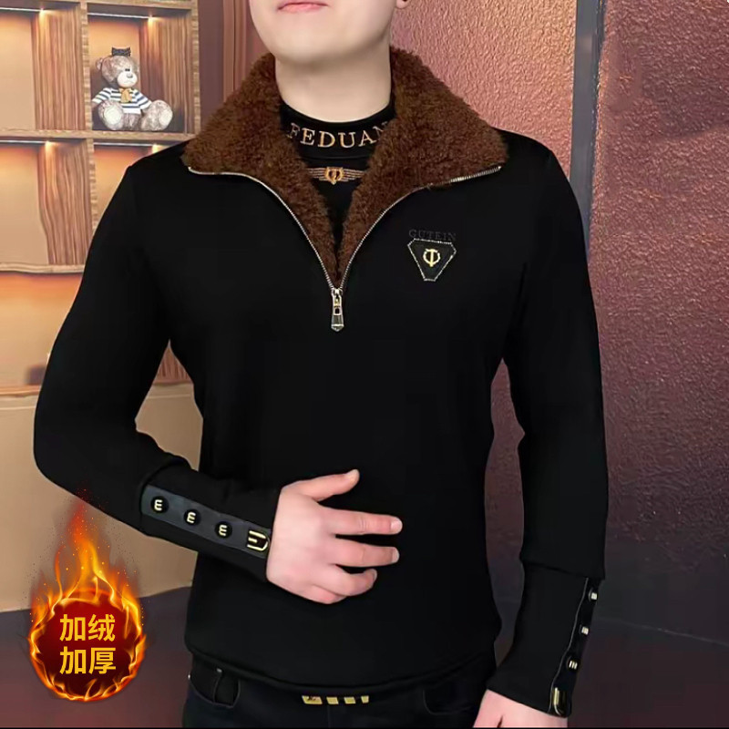 2025 Adidas--Autumn and Winter Accessible Luxury European Version Fleece-Lined Thickeneded Sweatshirt Men's Trendyy Design Stand-Up Collar Warm 1013