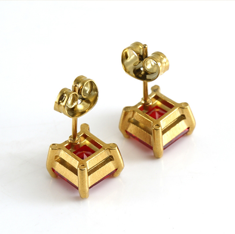 5g Weight Earrings Event & Party Supplies PVD Coated Gold Plating Process 1 Pair Fashion Square Plating Inlay 304 Stainless Steel Zircon 18K Gold Plated Stainless Steel Earrings