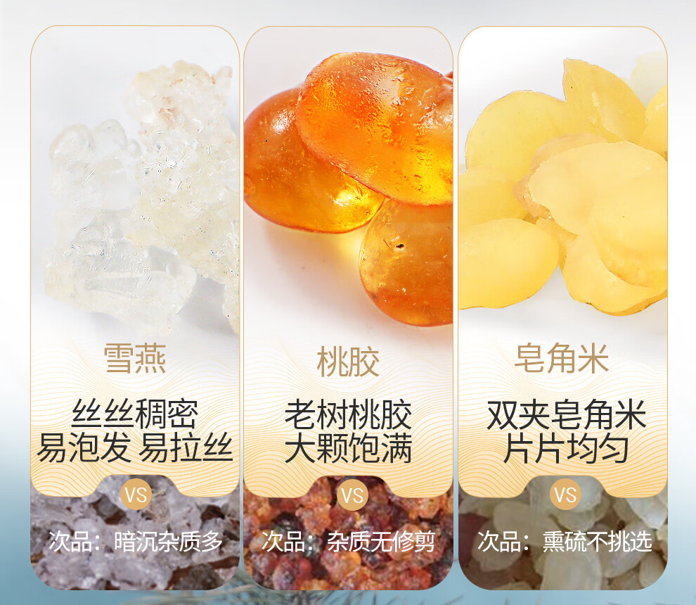 Peach Gum Snow Fungus and Soap Nut Rice Combo Dried Soup Pack for Traditional Sweet Soup specifications
