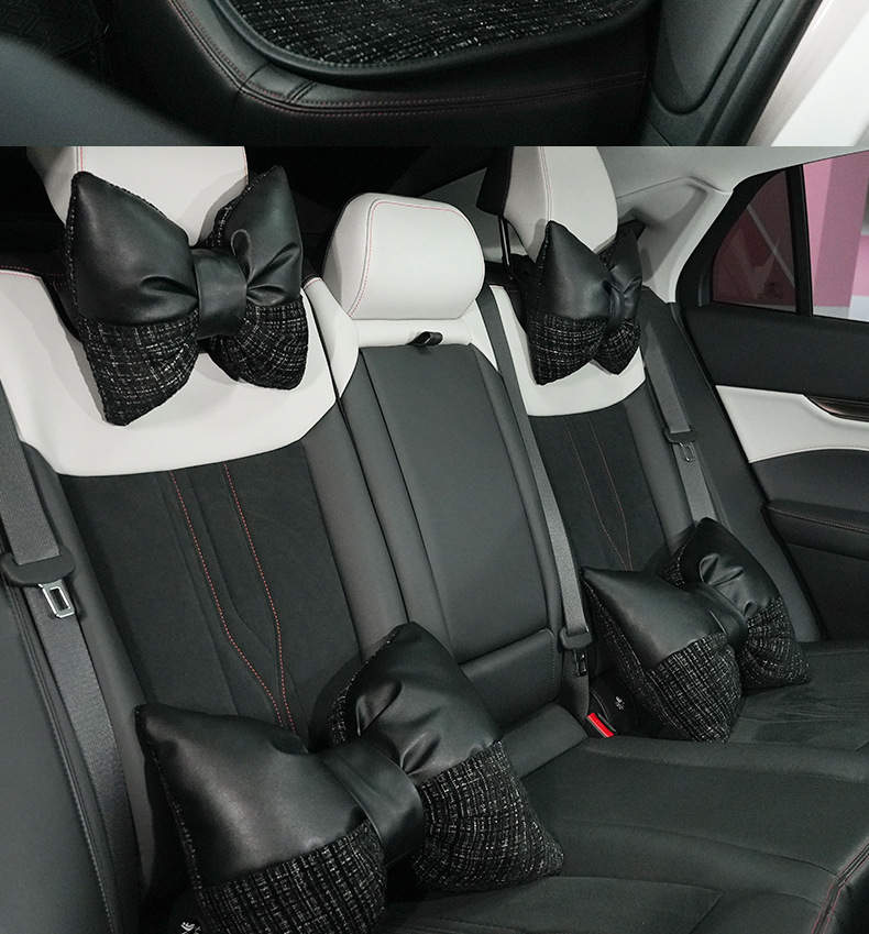 Car headrest lumbar support Chanel style comfortable soft seat neck pillow lumbar cushion four seasons universal car headrest back cushion