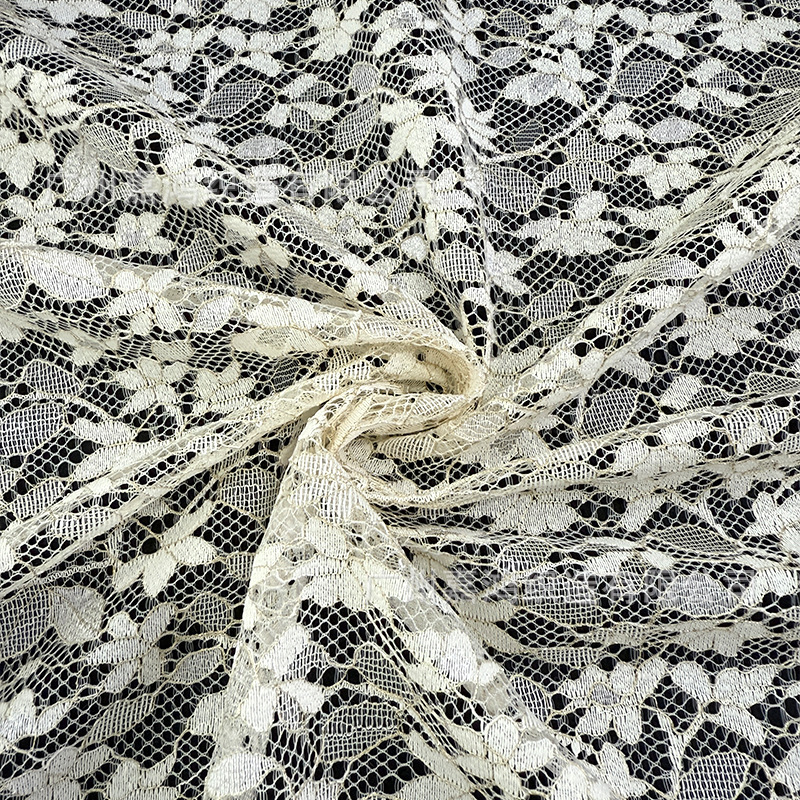 Tejido de encaje de nylon brillante oro francés temperamento de mujer falda flor de encaje fábrica de stock
