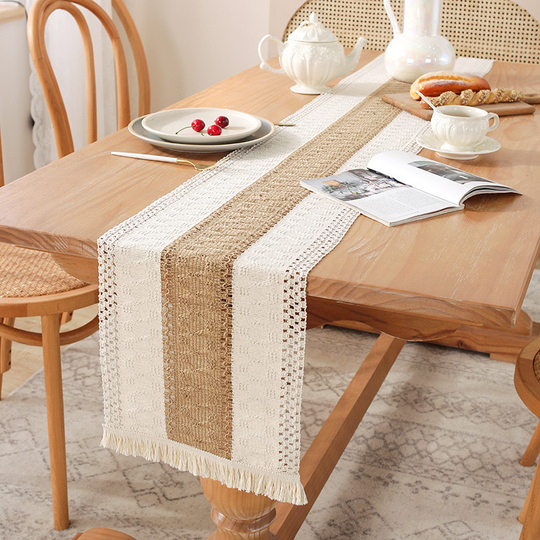 New Nordic Style Simple Light Luxury Cotton and Linen Table Runner Color Matching Tassel Long Tablecloth Holiday Tea Table Runner Decoration Wholesale