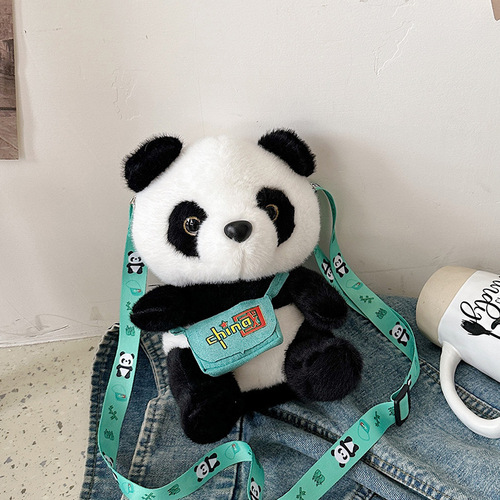 Backpack Panda Plush Toy Small Backpack China Panda Souvenir Children's Crossbody Bag Mink Fleece Plush Shoulder Bag