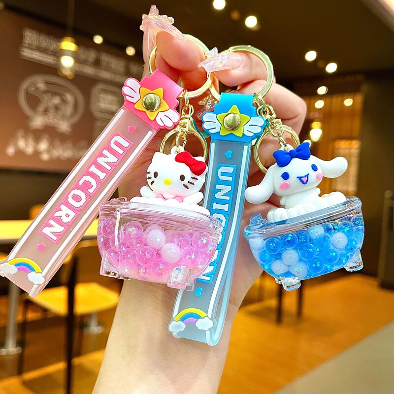 Creative Oil-Filled Sanrio Keychain Cartoon Cinnamon Dog Bath Tub Pendant Car Bag Pendant Small Gift