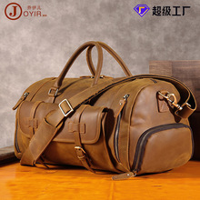 定制真皮复古男士短途旅行包头层皮多功能大容量行李包出差男包