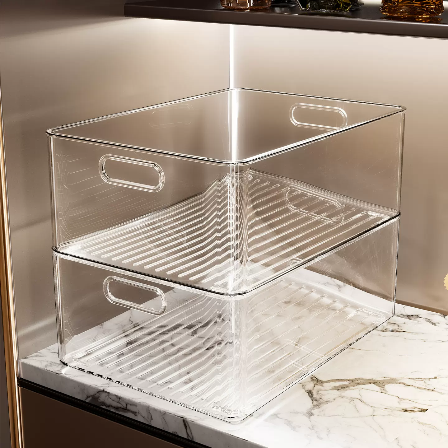 收纳筐桌面零食玩具杂物整理箱储物盒亚克力透明塑料篮长方形盒子