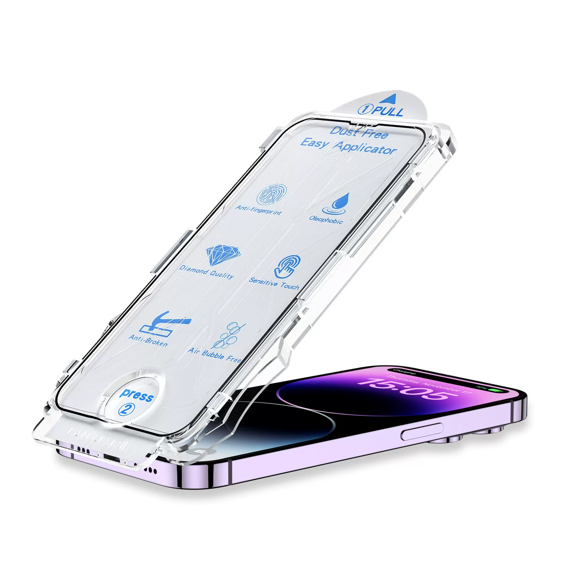 iphone14适用高清无尘舱秒贴盒苹果12promax贴膜神器紫光膜玻璃膜