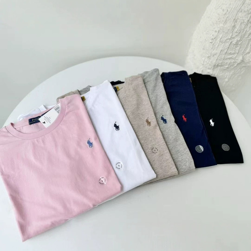 Rl Pony Embroidery Women's Round Neck Short-Sleeve T-Shirt with Complete Tags, Versatile Embroidery Rl Pony Embroidery Women's Round Neck Short-Sleeve T-Shirt with Complete Tags, Versatile Embroidery