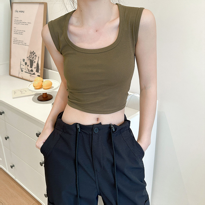 밀리터리 그린 [비행기 어깨 배꼽 노출 숏스타일]