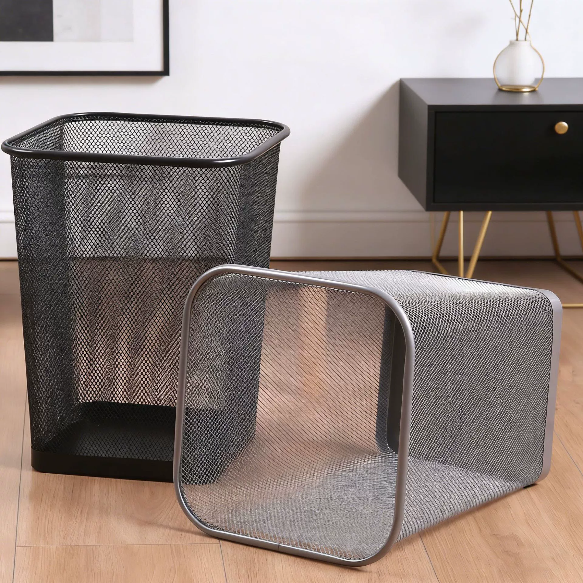 Metal Mesh Waste Bin, Home Storage Trash Can, Metal Mesh, Small/Medium/Large