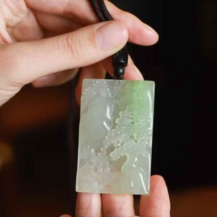 Hetian Jade Factory Store Jade Crafts Natural Xinjiang Hetian Jade Qinghai Material Qiao Cui Color Artistic Conception Landscape Pendant