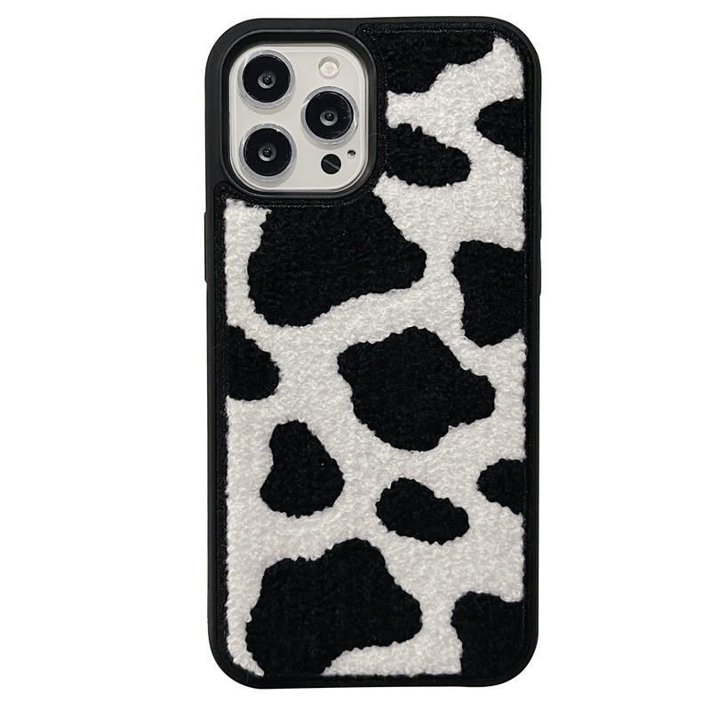 Autumn/Winter Velvet Cow Pattern Apple 13Pro/14Pro Max Phone Suitable for iPhone 11/XR Soft Case XS_voghion.com