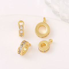 18K真金保色鑲鋯石單吊隔珠鍍14K包金diy手鍊項鍊三通手工配件C26