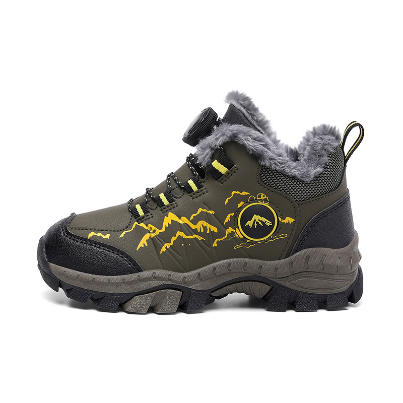 Zapatos de algodón para niños transfronterizos en invierno al aire libre con garras de acero de vello antideslizante zapatos de montaña para niños mayores gruesas y cálidas botas de nieve