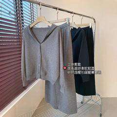 气质优雅！立体剪裁 羊毛柔软轻盈宽松落肩针织连帽衫阔腿裤套装