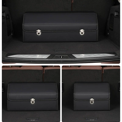 Car Supplies Trunk Storage Box Leather Multifunctional Car Storage Box Folding Storage Box Car Rear Storage Box (Car storage bag/box) - black-small-size-383130