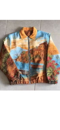 Cross-Border Hot Selling Summer High Weight Fabric Retro Style Amazon Color Matching Printed Men's Zipper Jacket