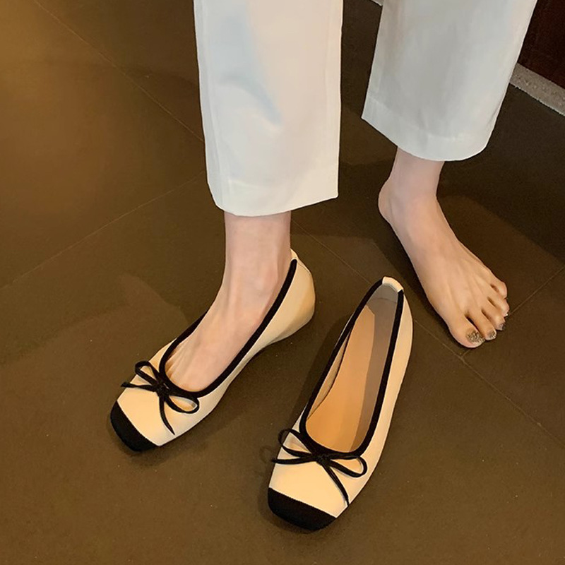 Grape Mom French Inner Aumentar el lazo de una palabra Boca baja Ballet Half-drag Zapatos individuales Mujeres Nuevo
