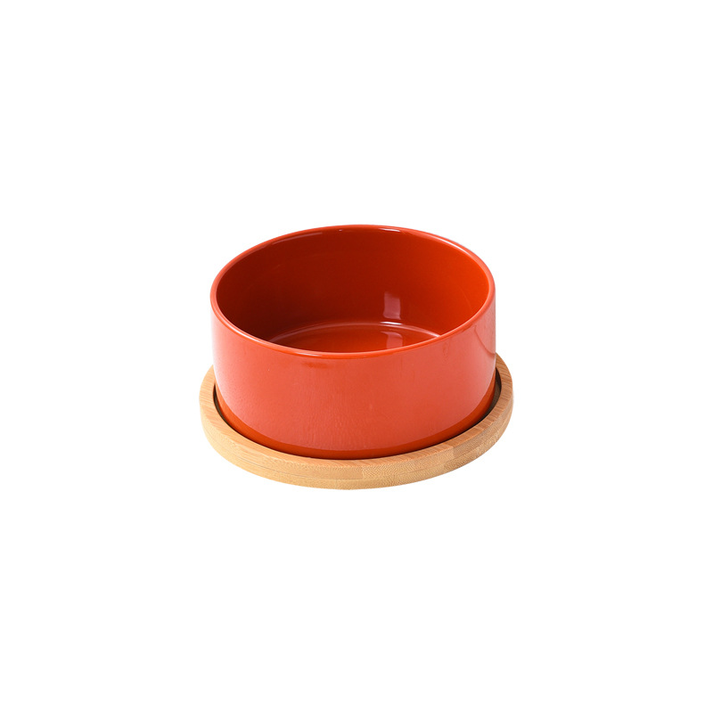 스트레이트 입 그릇 밝은 오렌지 레드 + 싱글 트레이