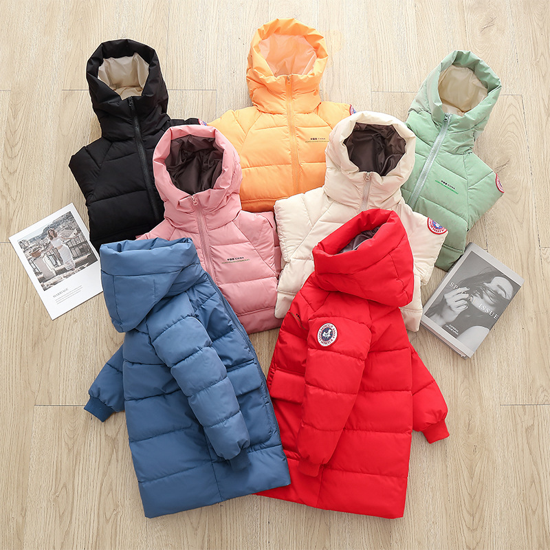 Winter new children's cotton-padded coat middle school children's cotton-padded coat in long boys and girls Korean edition thick hooded cotton-padded coat wholesale