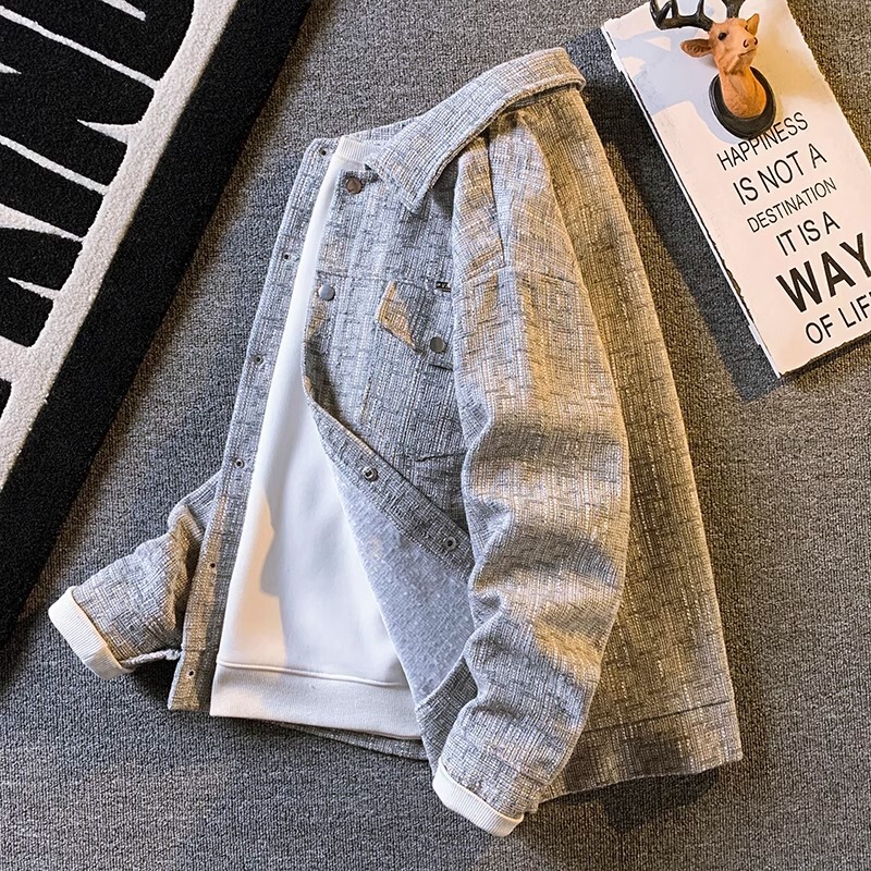 Woven Houndstooth Small Chanel Wool Coat Men's Handsome Loose Casual Joker Jacket Men's Home Figure# WT168