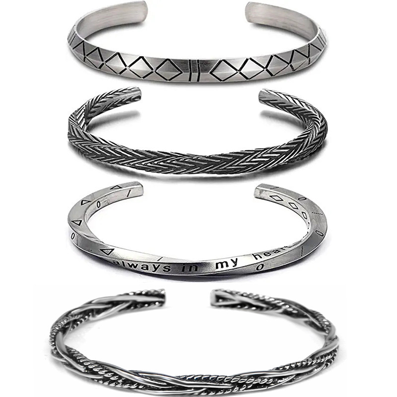 Tianini European and American Hot Selling Retro Viking Pattern Bracelet Bracelet Men's Ancient Silver Adjustable Bracelet Bracelet Wholesale