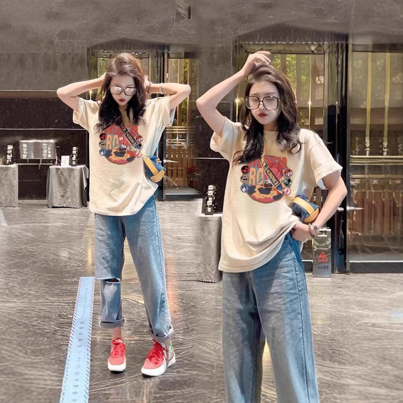 European Style Oversized Short-Sleeve T-Shirt for Women, 2026 Spring/Summer Vintage Pure Cotton Loose Fit for Plus Size, Tummy-Covering Top European Style Oversized Short-Sleeve T-Shirt for Women, 2026 Spring/Summer Vintage Pure Cotton Loose Fit for Plus Size, Tummy-Covering Top