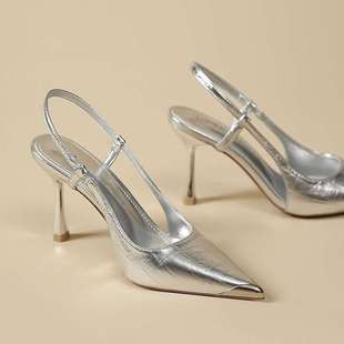 Silver Sandals for Women 2025 Summer New Style French Style High-End Toe-Back with Skirt Stiletto High Heels