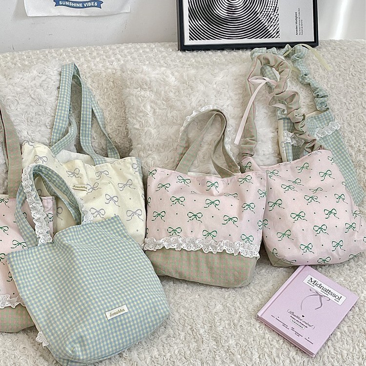 5311 Gentle Wind Lace Crossbody Bag Spring and Summer Commuting Double-Sided Shoulder Bag Women's Shopping Canvas Portable Lunch Bag