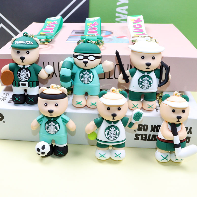 New Starbucks Exquisite Bear Barista Doll Keychain Student School Bag Pants Key Pendant Small Gift