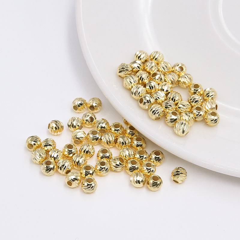 S925纯银切面斜弯刀珠子散珠闪珠DIY串珠配饰材料圆珠银珠车花珠