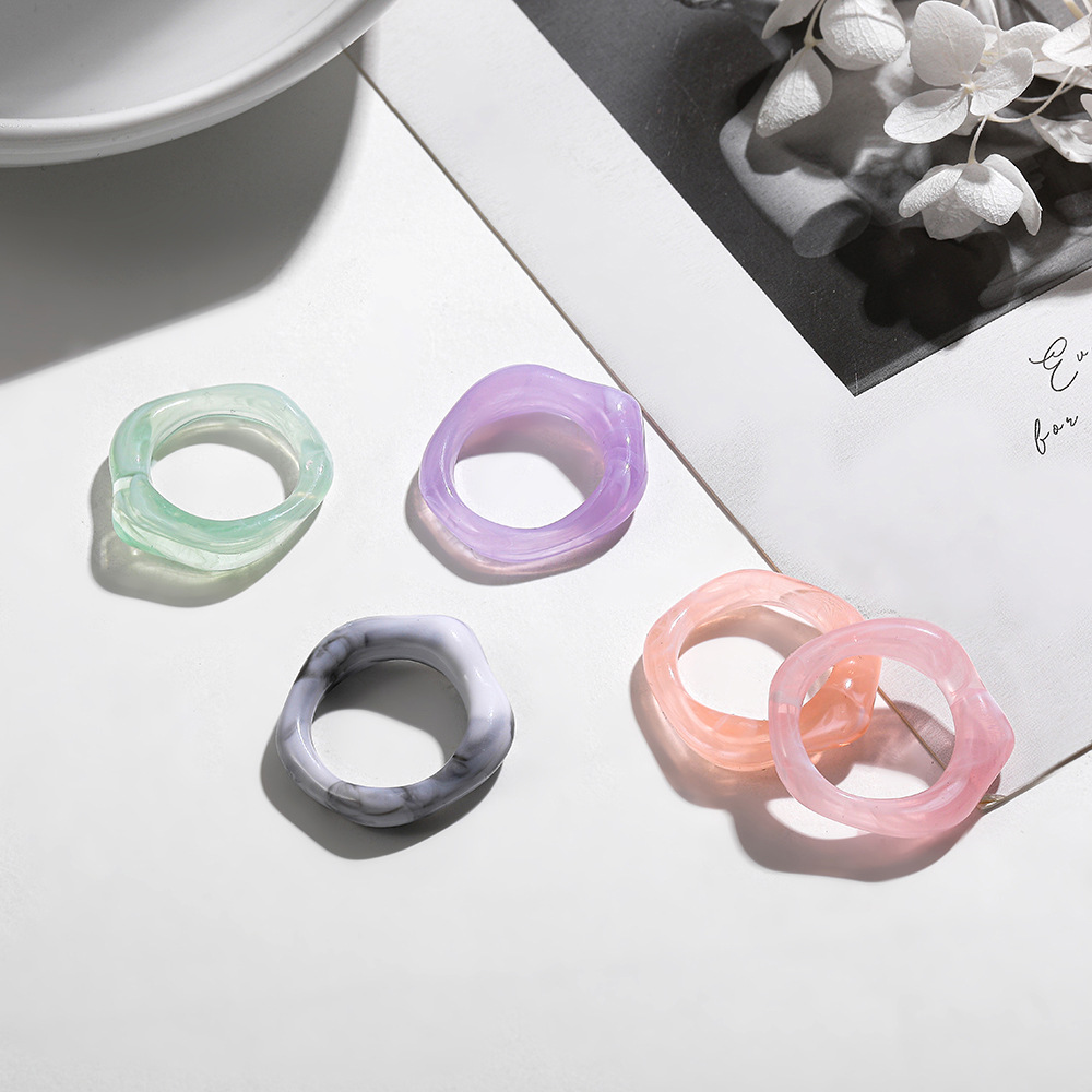 Korean transparent candy color geometric resin ring wholesalepicture35