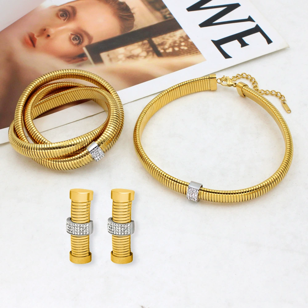 Zirconium hip-hop style stainless steel, nail decoration, jewelry, set, choker, bracelet, earrings, wholesale