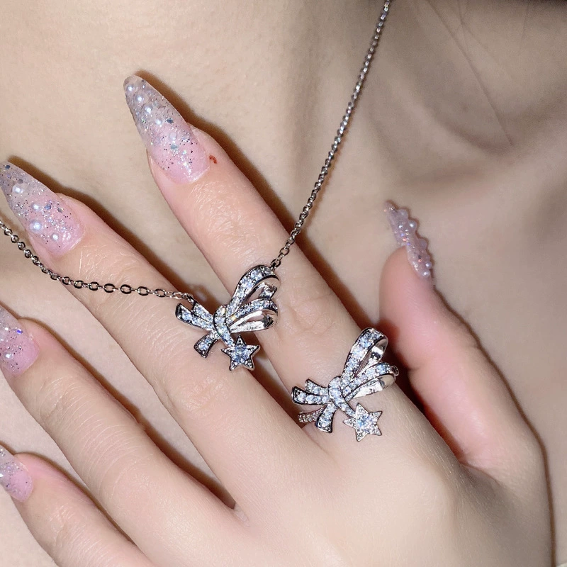 Necklace & Earrings Set (VERSA) 18K Bright Multi‑cut Zircon, Star Knot Butterfly Design