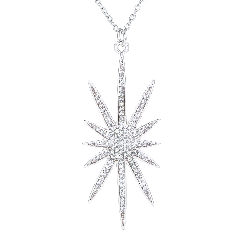 Diamond Design Simple Full Zircon Eight-pointed Star Copper Necklace Wholesale