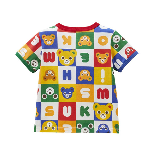 miki children's clothing summer new style short-sleeved T-shirt tops for boys and girls with cartoon colorful bear letters printed all over