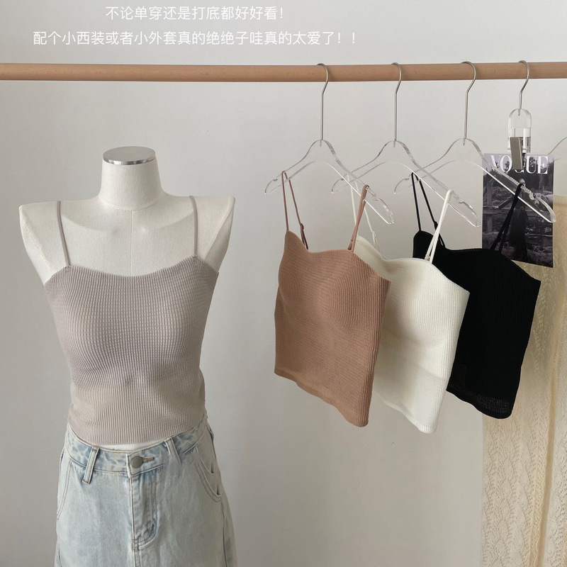 Sugar Cube Grid Bubble Camisole with Breast Pads, Seamless Fixed Cup, Comfortable Inner Wear, Push-Up Anti-Exposure Base Layer 2406