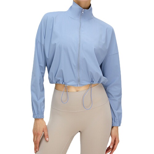 Short drawstring ice silk sun protection clothing for women outdoor sports running quick-drying coat anti-UV sun protection clothing