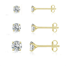 S925纯银四爪镶嵌锆石耳钉镀真金 INS镶钻小巧迷你欧美热销耳饰