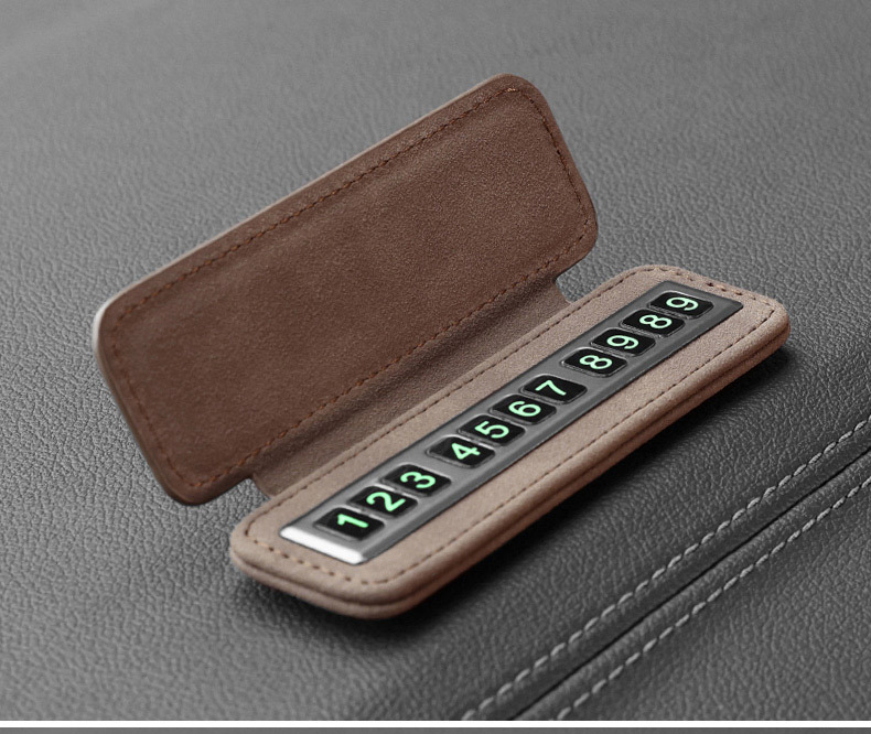 Temporary Parking Sign for Moving Car Phone Number Plate, Car-Mounted Flip-Top Suede Leather Temporary Parking Sign
