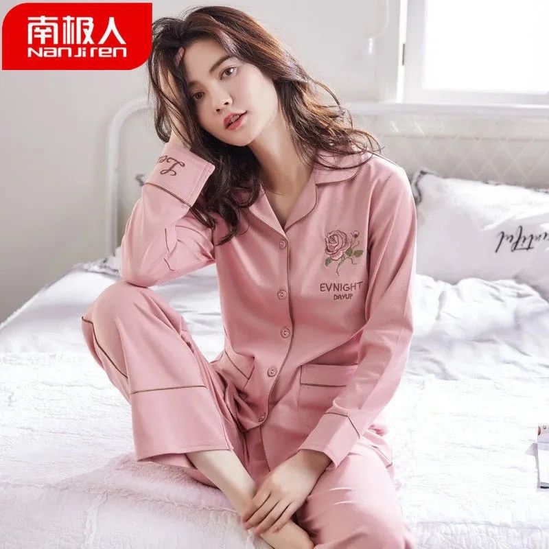 2023 nuevas pijamas de otoño las mujeres manga larga 100% algodón delgada cardigan hogar dos piezas primavera y otoño traje